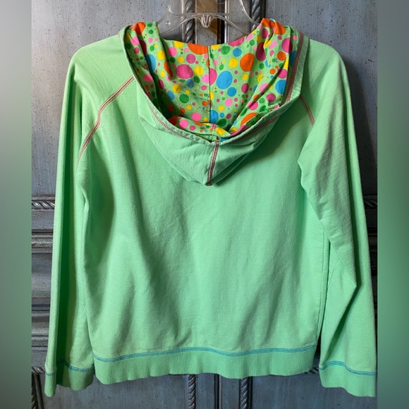 Lime green summer hoodie with various colored polkadot hood - Picture 6 of 6